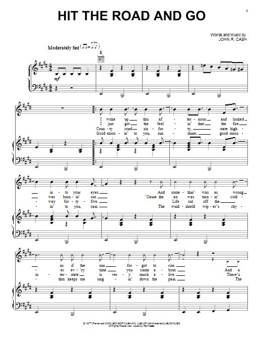 Download Johnny Cash Hit The Road And Go Sheet Music and learn how to play Piano, Vocal & Guitar (Right-Hand Melody) PDF digital score in minutes