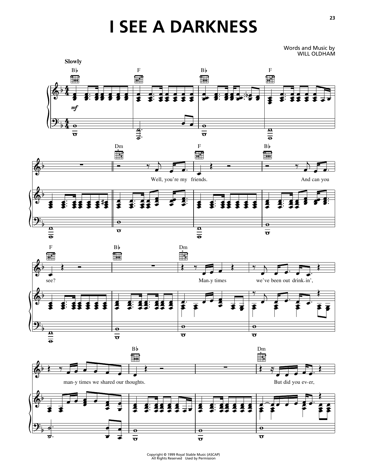 Download Johnny Cash I See A Darkness Sheet Music and learn how to play Piano, Vocal & Guitar Chords (Right-Hand Melody) PDF digital score in minutes