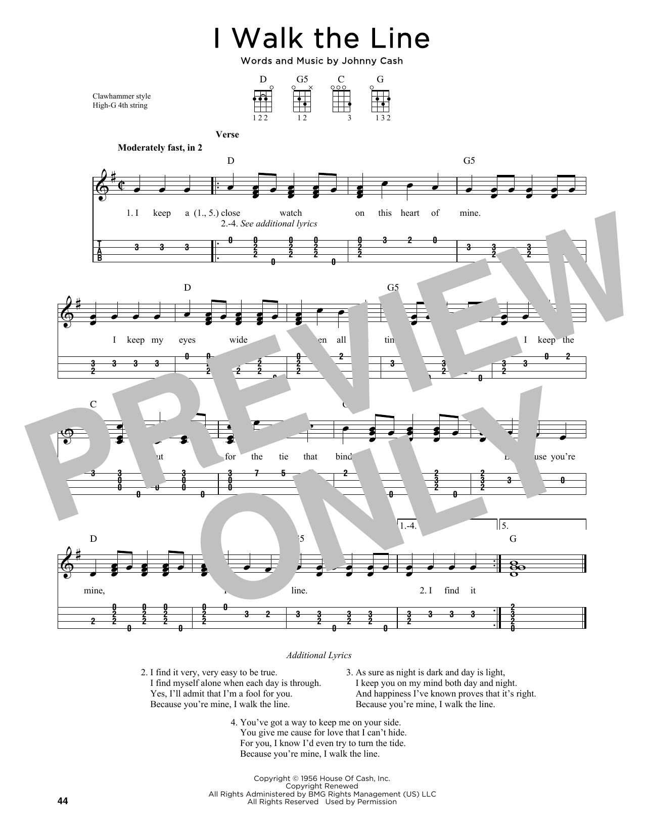 Download Johnny Cash I Walk The Line (arr. Jim Schustedt) Sheet Music and learn how to play Ukulele PDF digital score in minutes
