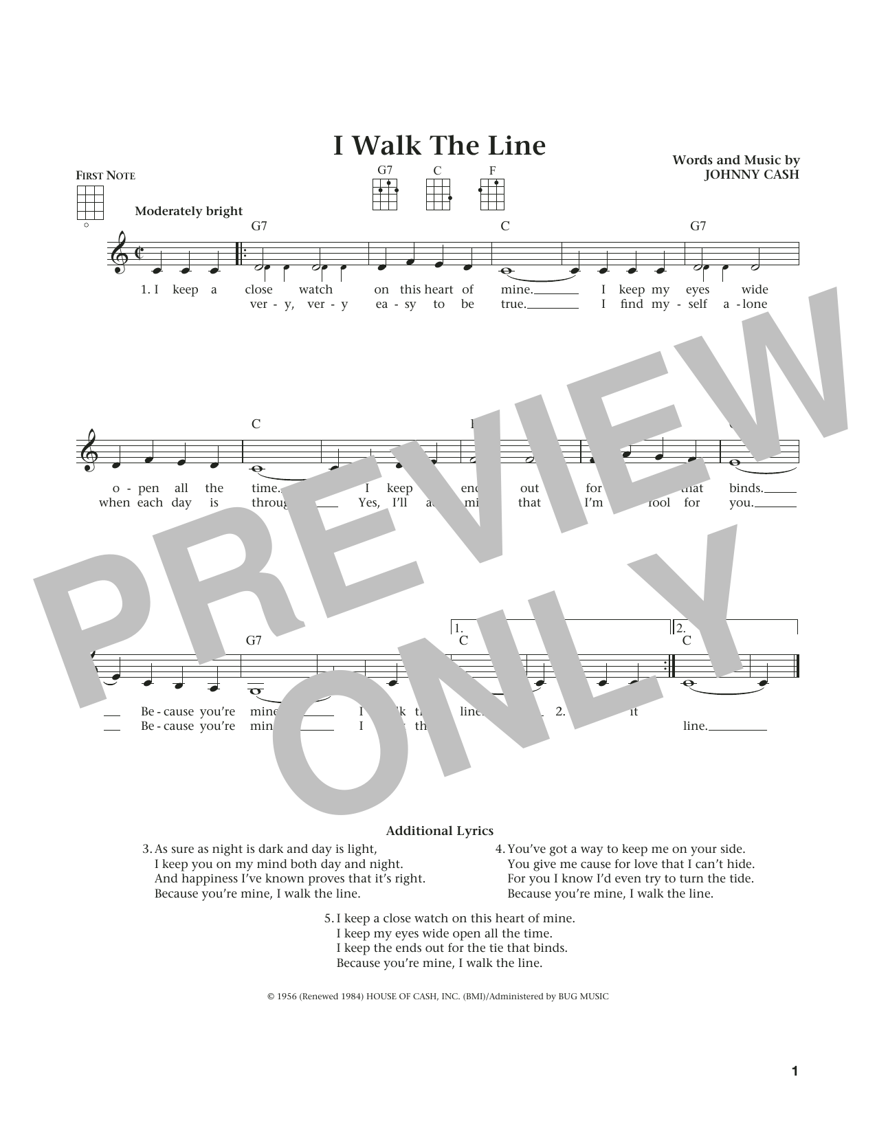 Download Johnny Cash I Walk The Line Sheet Music and learn how to play Ukulele PDF digital score in minutes