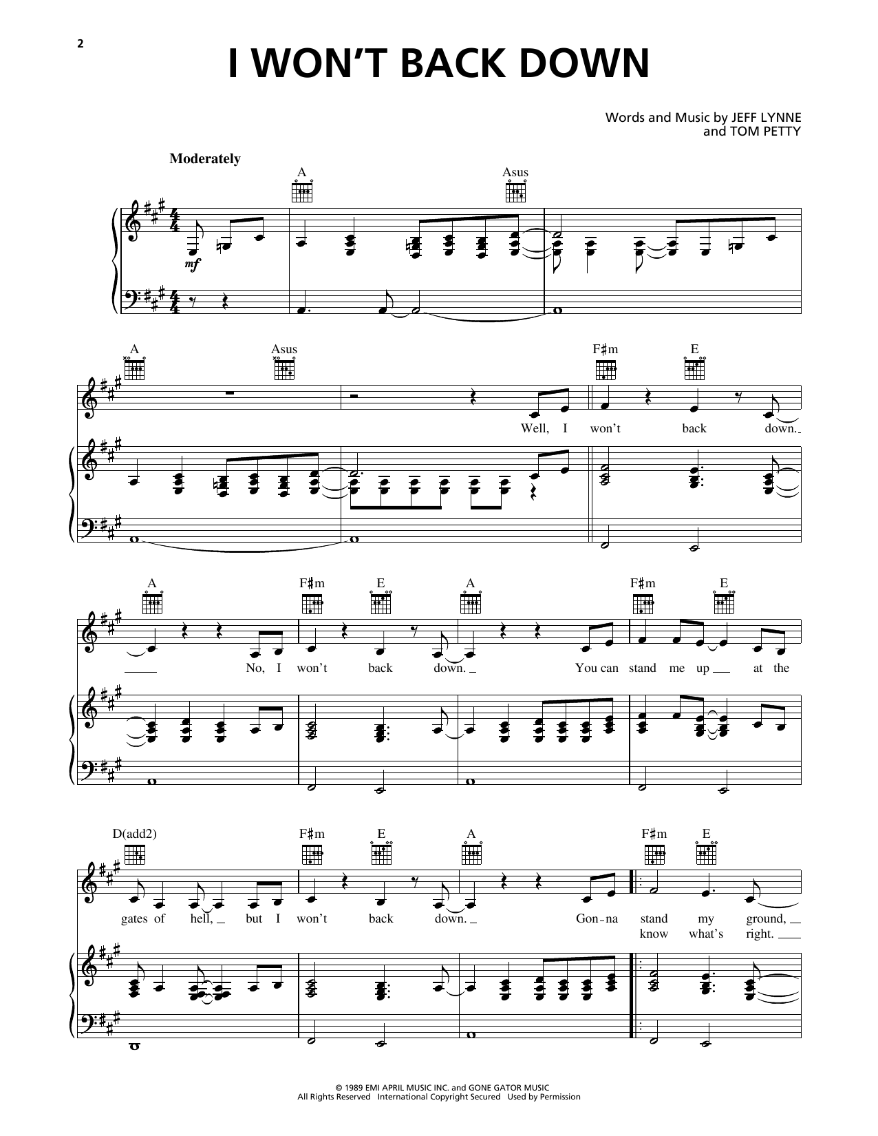 Download Johnny Cash I Won't Back Down Sheet Music and learn how to play Piano, Vocal & Guitar Chords (Right-Hand Melody) PDF digital score in minutes