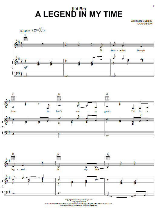 Download Johnny Cash (I'd Be) A Legend In My Time Sheet Music and learn how to play Piano, Vocal & Guitar (Right-Hand Melody) PDF digital score in minutes