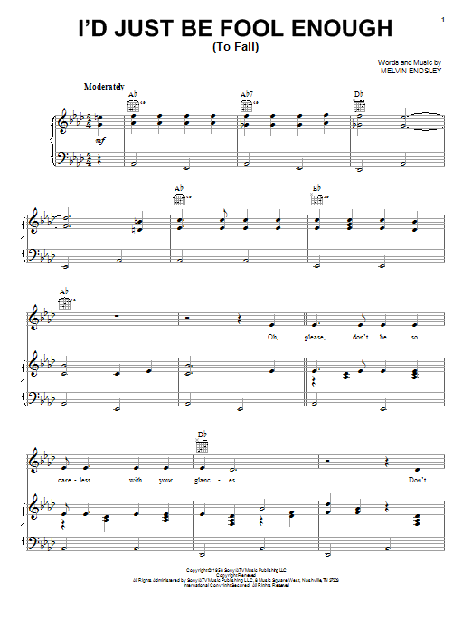 Download Johnny Cash I'd Just Be Fool Enough (To Fall) Sheet Music and learn how to play Piano, Vocal & Guitar (Right-Hand Melody) PDF digital score in minutes