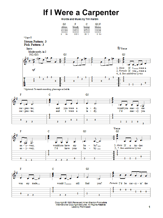 Download Johnny Cash If I Were A Carpenter Sheet Music and learn how to play Guitar Chords/Lyrics PDF digital score in minutes