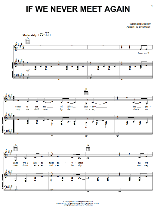 Download Johnny Cash If We Never Meet Again Sheet Music and learn how to play Piano, Vocal & Guitar (Right-Hand Melody) PDF digital score in minutes