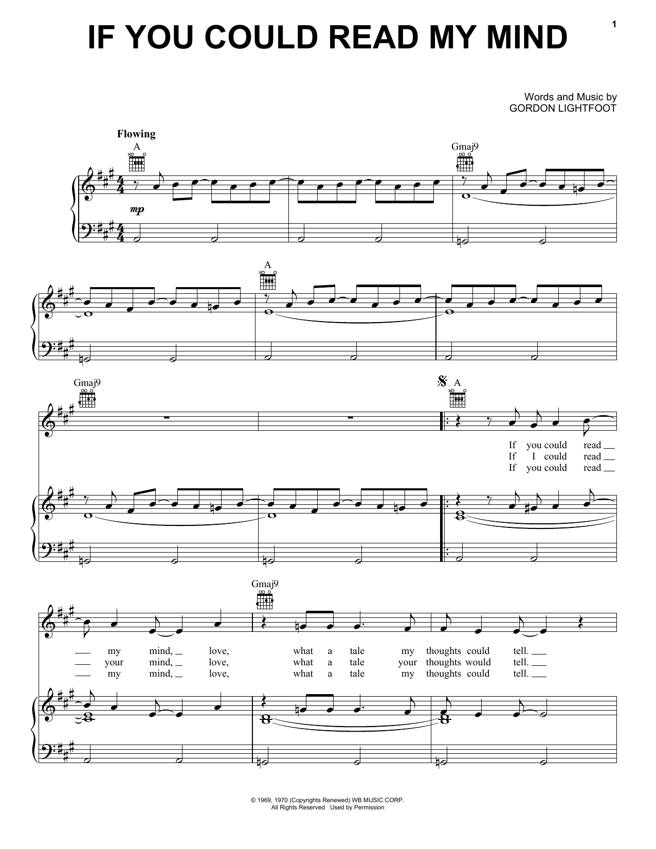 Download Gordon Lightfoot If You Could Read My Mind Sheet Music and learn how to play Piano, Vocal & Guitar (Right-Hand Melody) PDF digital score in minutes
