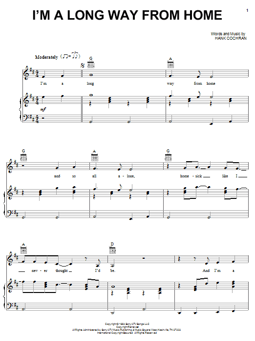 Download Johnny Cash I'm A Long Way From Home Sheet Music and learn how to play Piano, Vocal & Guitar (Right-Hand Melody) PDF digital score in minutes