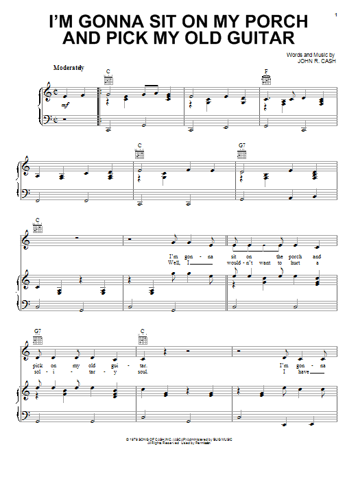 Download Johnny Cash I'm Gonna Sit On My Porch And Pick My Old Guitar Sheet Music and learn how to play Piano, Vocal & Guitar (Right-Hand Melody) PDF digital score in minutes