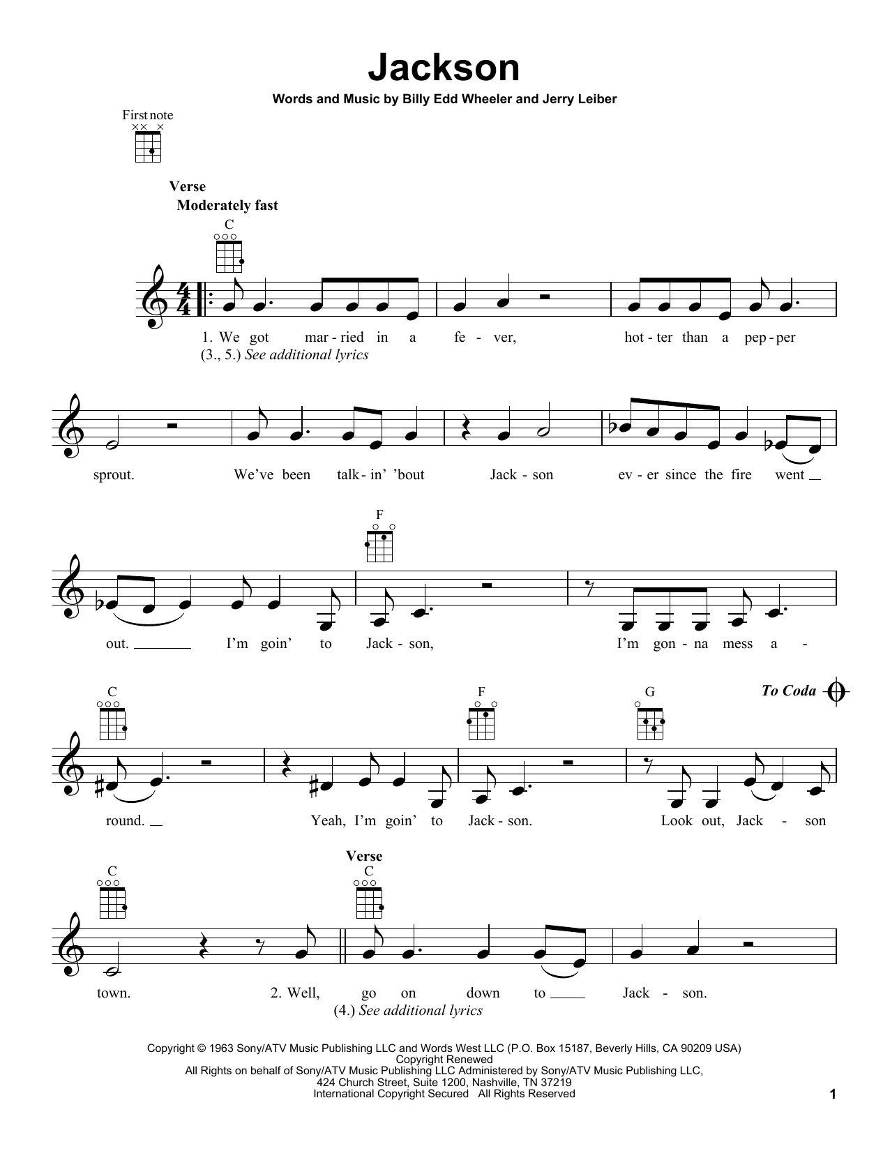 Download Johnny Cash Jackson Sheet Music and learn how to play Ukulele PDF digital score in minutes