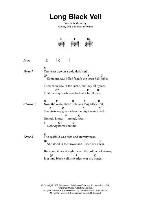 Download Johnny Cash Long Black Veil Sheet Music and learn how to play Lyrics & Chords PDF digital score in minutes