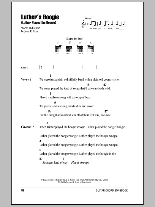 Download Johnny Cash Luther's Boogie (Luther Played The Boogie) Sheet Music and learn how to play Ukulele PDF digital score in minutes