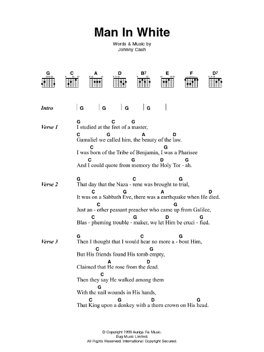 Download Johnny Cash Man In White Sheet Music and learn how to play Lyrics & Chords PDF digital score in minutes