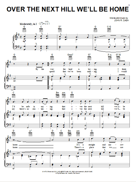 Download Johnny Cash Over The Next Hill We'll Be Home Sheet Music and learn how to play Piano, Vocal & Guitar (Right-Hand Melody) PDF digital score in minutes
