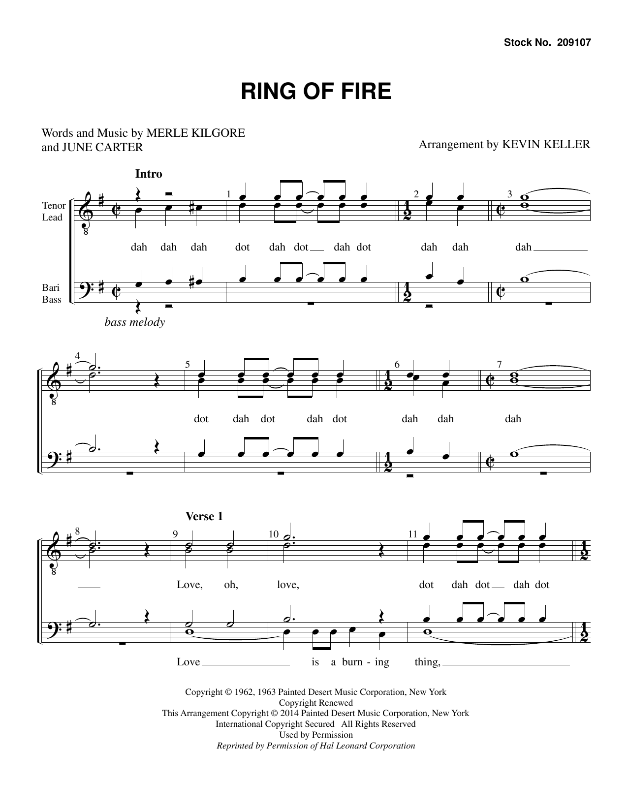 Download Johnny Cash Ring of Fire (arr. Kevin Keller) Sheet Music and learn how to play TTBB Choir PDF digital score in minutes