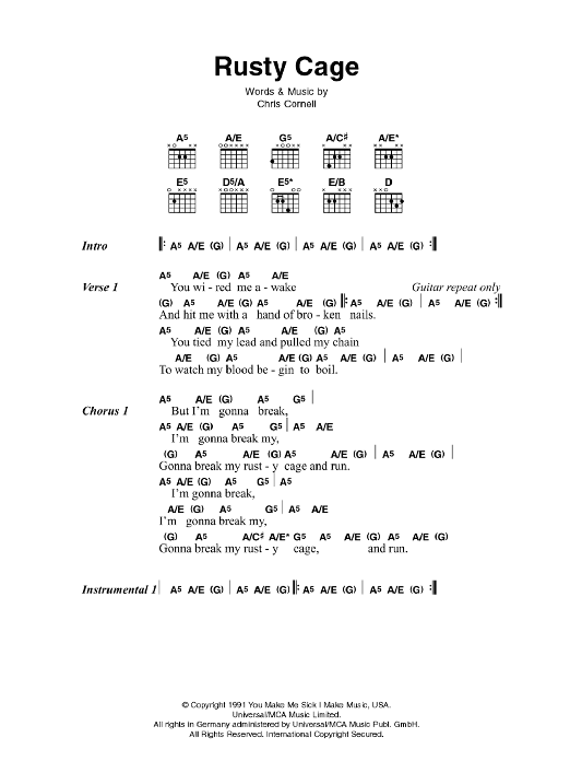 Download Johnny Cash Rusty Cage Sheet Music and learn how to play Lyrics & Chords PDF digital score in minutes