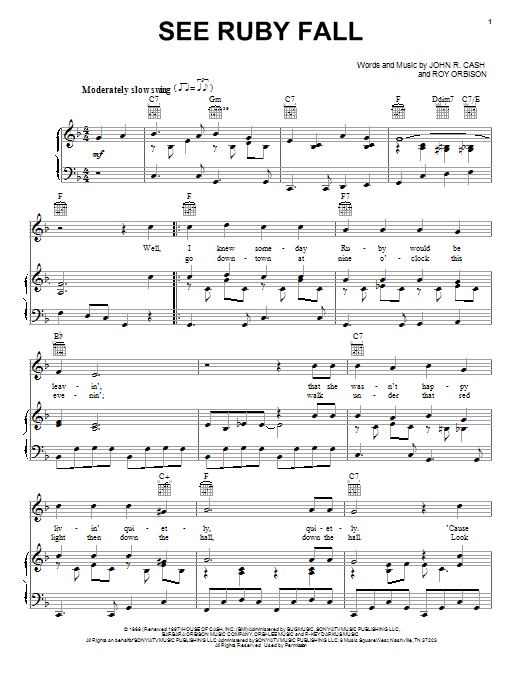 Download Johnny Cash See Ruby Fall Sheet Music and learn how to play Piano, Vocal & Guitar (Right-Hand Melody) PDF digital score in minutes