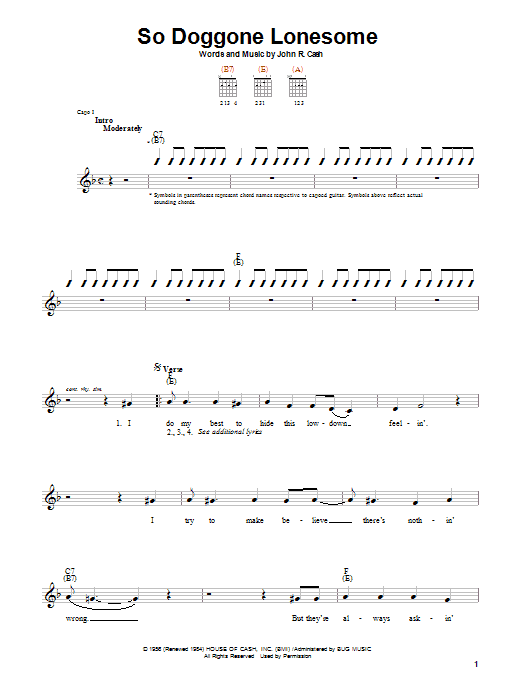 Download Johnny Cash So Doggone Lonesome Sheet Music and learn how to play Guitar with strumming patterns PDF digital score in minutes