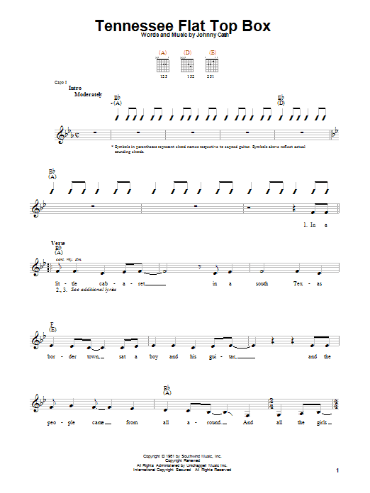Download Johnny Cash Tennessee Flat Top Box Sheet Music and learn how to play Easy Guitar PDF digital score in minutes