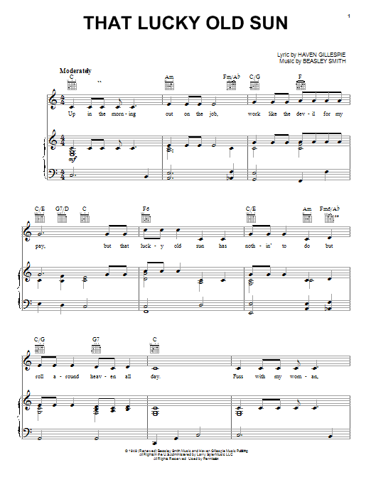 Download Johnny Cash That Lucky Old Sun (Just Rolls Around Heaven All Day) Sheet Music and learn how to play Piano, Vocal & Guitar (Right-Hand Melody) PDF digital score in minutes