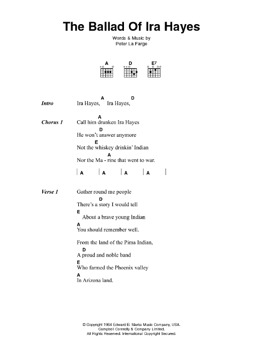 Download Johnny Cash The Ballad Of Ira Hayes Sheet Music and learn how to play Lyrics & Chords PDF digital score in minutes