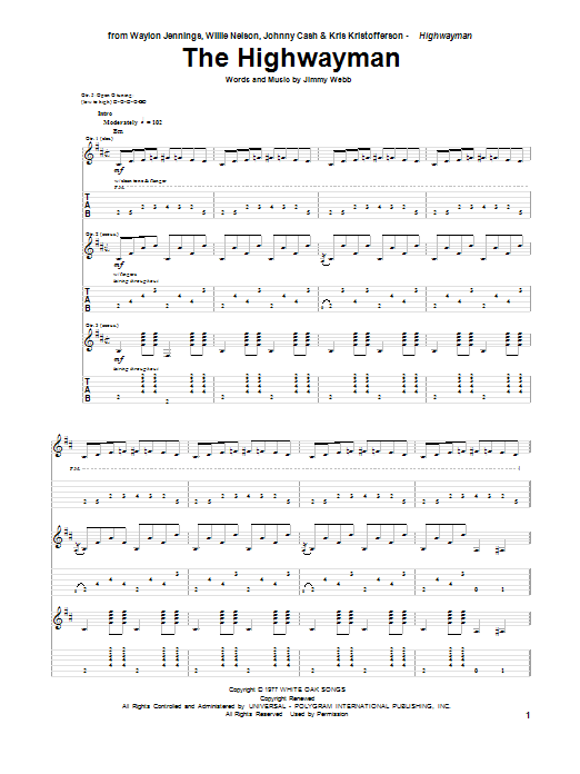 Download Johnny Cash The Highwayman Sheet Music and learn how to play Guitar Tab PDF digital score in minutes