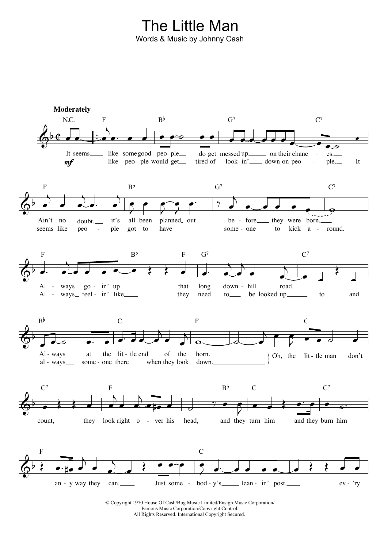 Download Johnny Cash The Little Man Sheet Music and learn how to play Melody Line, Lyrics & Chords PDF digital score in minutes