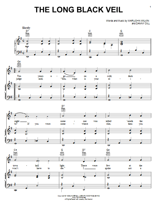 Download Johnny Cash The Long Black Veil Sheet Music and learn how to play Lyrics & Chords PDF digital score in minutes
