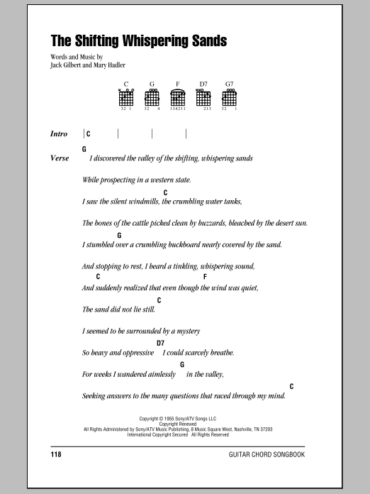 Download Johnny Cash The Shifting Whispering Sands Sheet Music and learn how to play Piano, Vocal & Guitar (Right-Hand Melody) PDF digital score in minutes