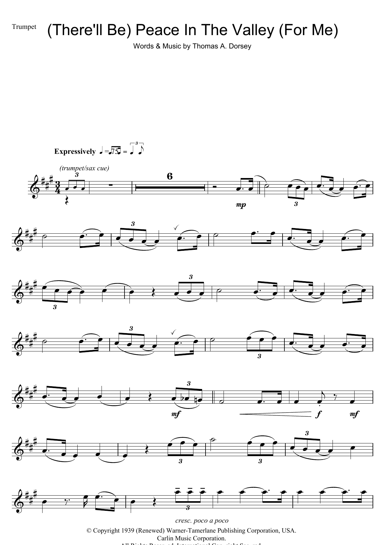 Download Johnny Cash (There'll Be) Peace In The Valley (For Me) Sheet Music and learn how to play Clarinet PDF digital score in minutes