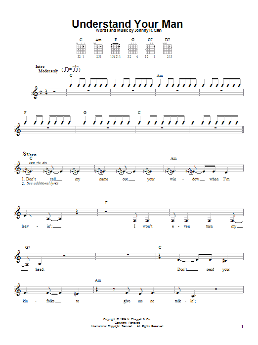 Download Johnny Cash Understand Your Man Sheet Music and learn how to play Easy Guitar PDF digital score in minutes