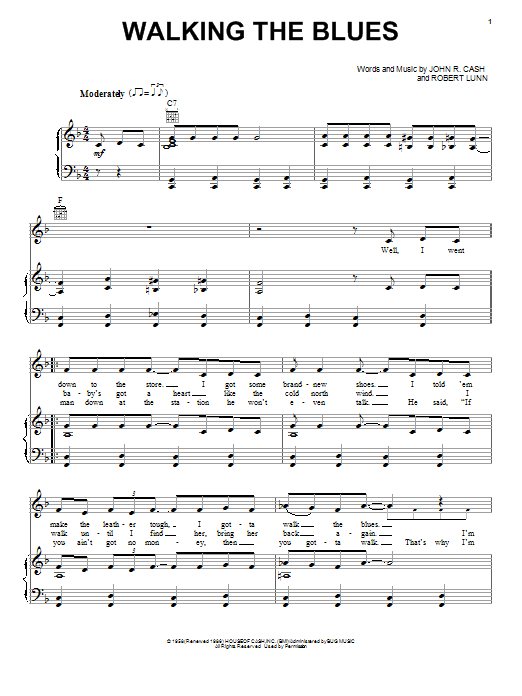 Download Johnny Cash Walking The Blues Sheet Music and learn how to play Piano, Vocal & Guitar (Right-Hand Melody) PDF digital score in minutes