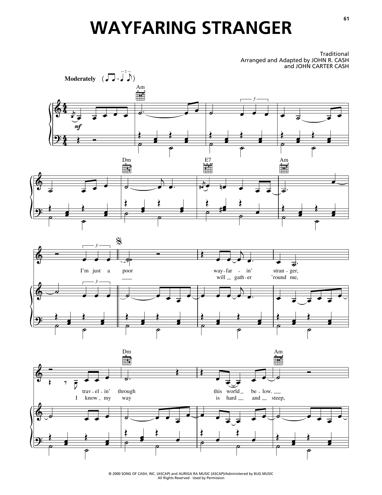 Download Johnny Cash Wayfaring Stranger Sheet Music and learn how to play Lyrics & Chords PDF digital score in minutes