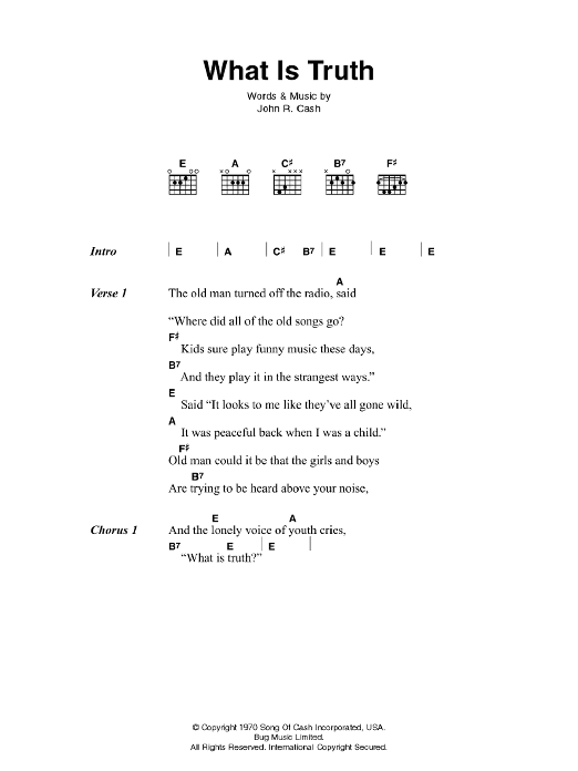 Download Johnny Cash What Is Truth Sheet Music and learn how to play Lyrics & Chords PDF digital score in minutes
