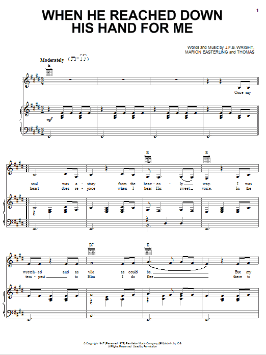 Download Johnny Cash When He Reached Down His Hand For Me Sheet Music and learn how to play Piano, Vocal & Guitar (Right-Hand Melody) PDF digital score in minutes