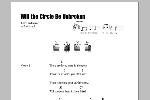 Download Johnny Cash Will The Circle Be Unbroken Sheet Music and learn how to play Real Book – Melody, Lyrics & Chords PDF digital score in minutes