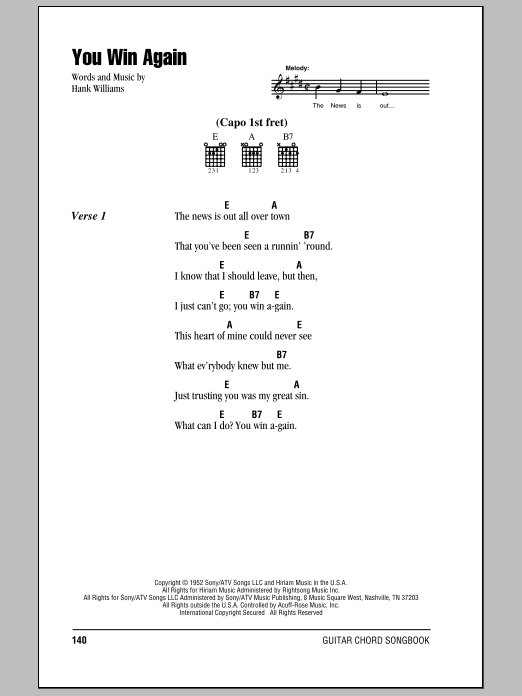 Download Johnny Cash You Win Again Sheet Music and learn how to play Lyrics & Chords PDF digital score in minutes