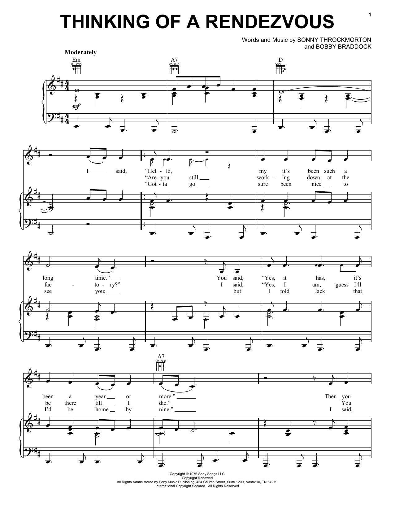 Download Johnny Duncan Thinking Of A Rendezvous Sheet Music and learn how to play Piano, Vocal & Guitar Chords (Right-Hand Melody) PDF digital score in minutes