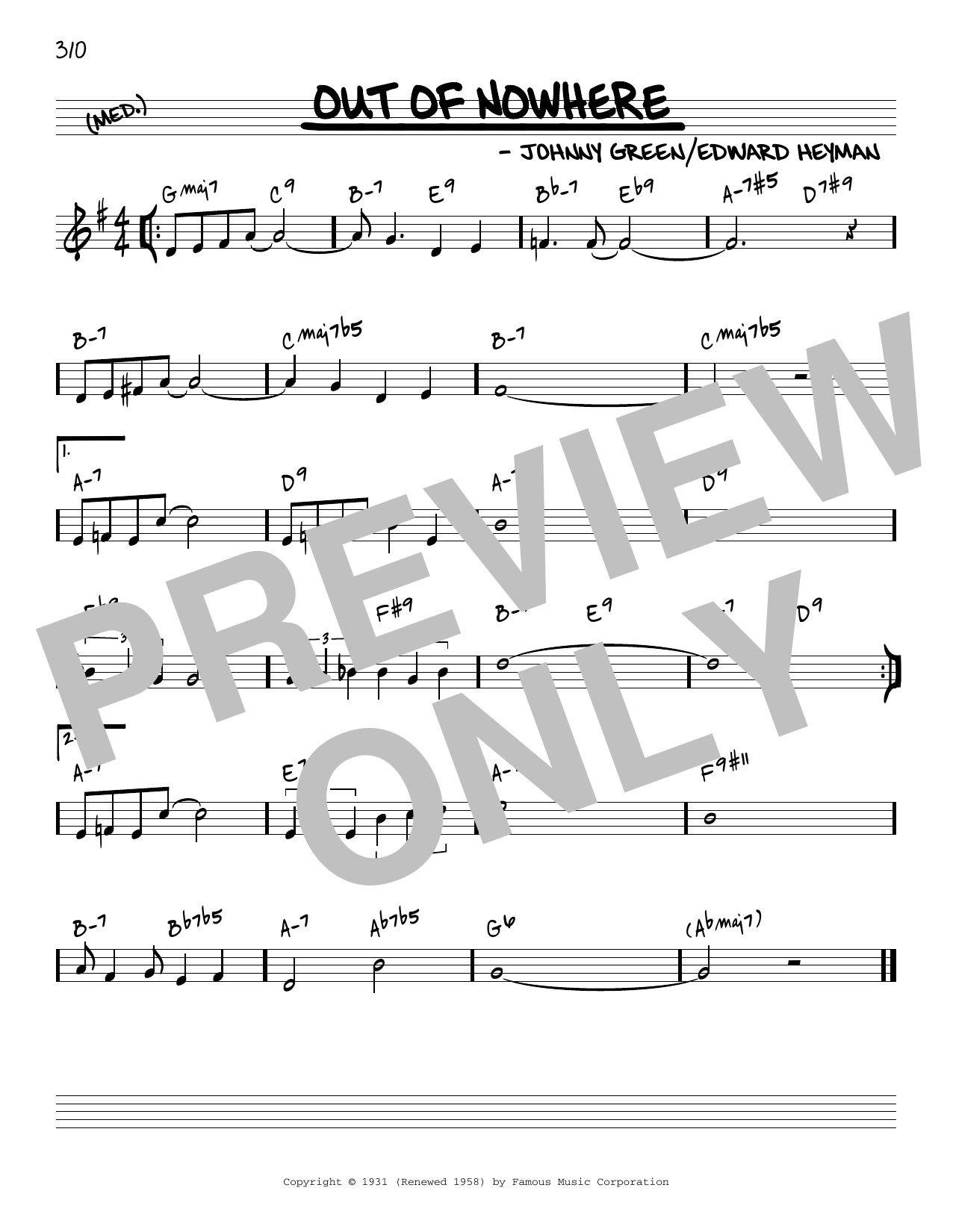 Download Johnny Green Out Of Nowhere [Reharmonized version] (arr. Jack Grassel) Sheet Music and learn how to play Real Book – Melody & Chords PDF digital score in minutes