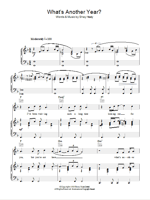 Download Johnny Logan What's Another Year Sheet Music and learn how to play Piano, Vocal & Guitar (Right-Hand Melody) PDF digital score in minutes