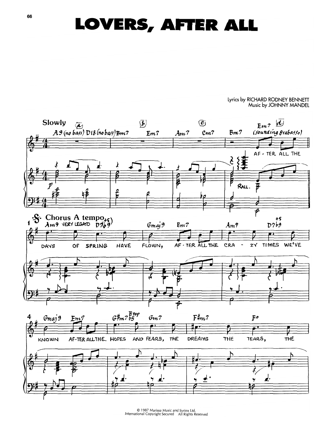 Download Johnny Mandel Lovers, After All Sheet Music and learn how to play Piano, Vocal & Guitar Chords (Right-Hand Melody) PDF digital score in minutes