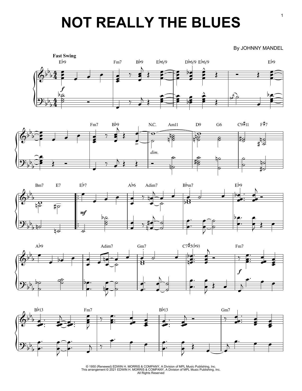 Download Johnny Mandel Not Really The Blues [Jazz version] (arr. Brent Edstrom) Sheet Music and learn how to play Piano Solo PDF digital score in minutes