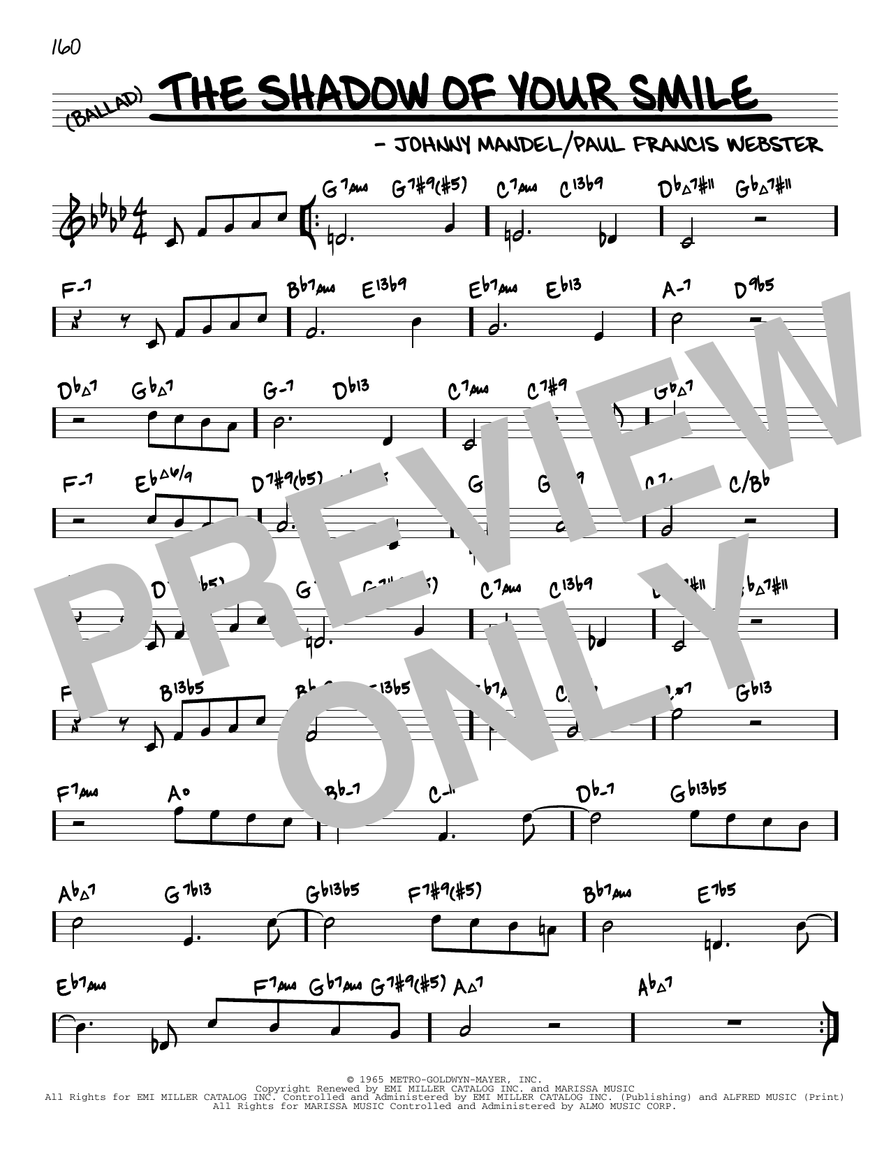 Download Johnny Mandel The Shadow Of Your Smile (arr. David Hazeltine) Sheet Music and learn how to play Real Book – Enhanced Chords PDF digital score in minutes