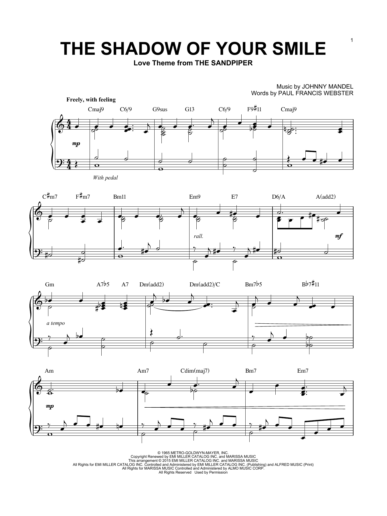 Download Johnny Mandel The Shadow Of Your Smile Sheet Music and learn how to play Piano PDF digital score in minutes