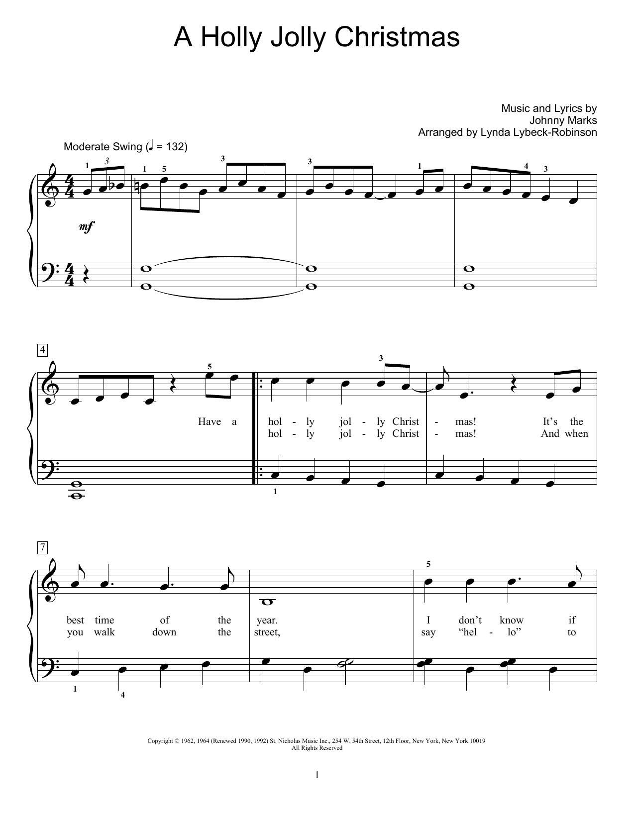 Download Johnny Marks A Holly Jolly Christmas (arr. Lynda Lybeck-Robinson) Sheet Music and learn how to play Educational Piano PDF digital score in minutes