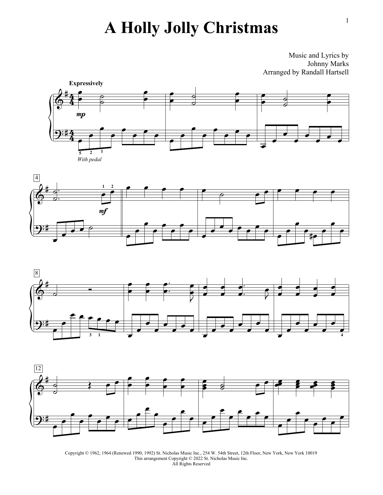 Download Johnny Marks A Holly Jolly Christmas (arr. Randall Hartsell) Sheet Music and learn how to play Educational Piano PDF digital score in minutes