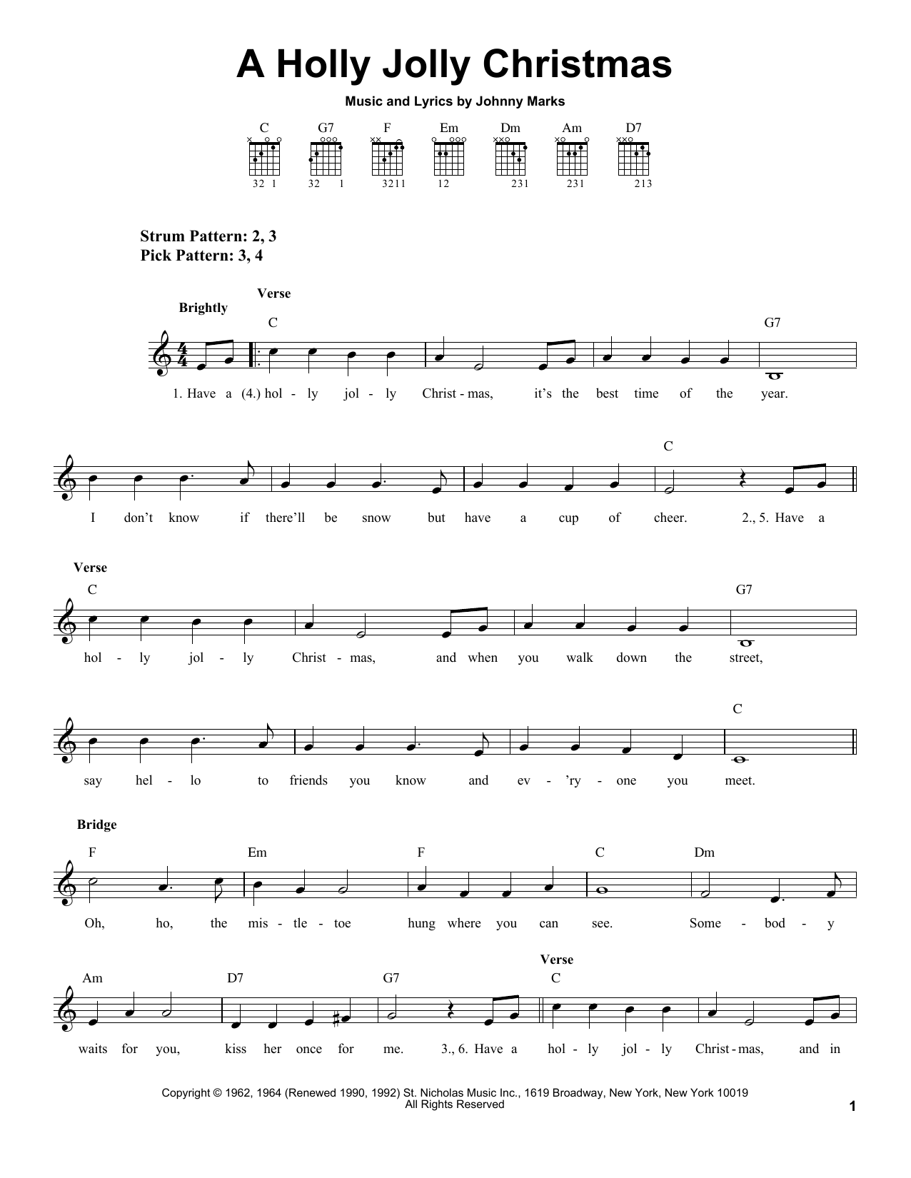 Download Johnny Marks A Holly Jolly Christmas Sheet Music and learn how to play Easy Guitar PDF digital score in minutes