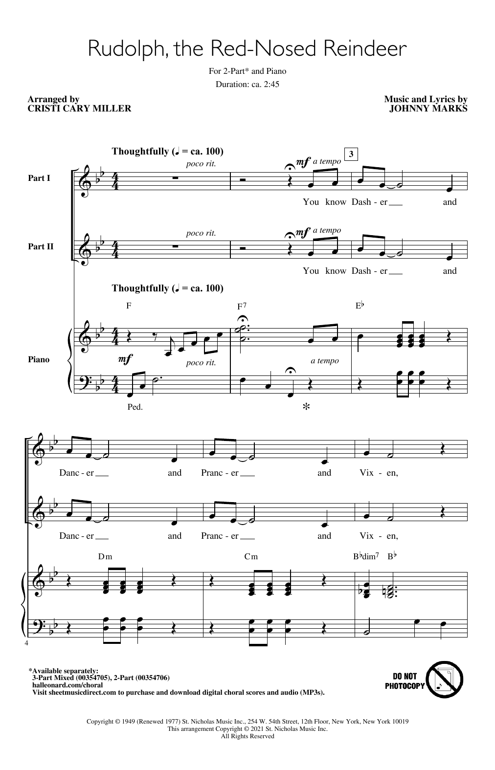 Download Johnny Marks Rudolph The Red-Nosed Reindeer (arr. Cristi Cary Miller) Sheet Music and learn how to play 2-Part Choir PDF digital score in minutes