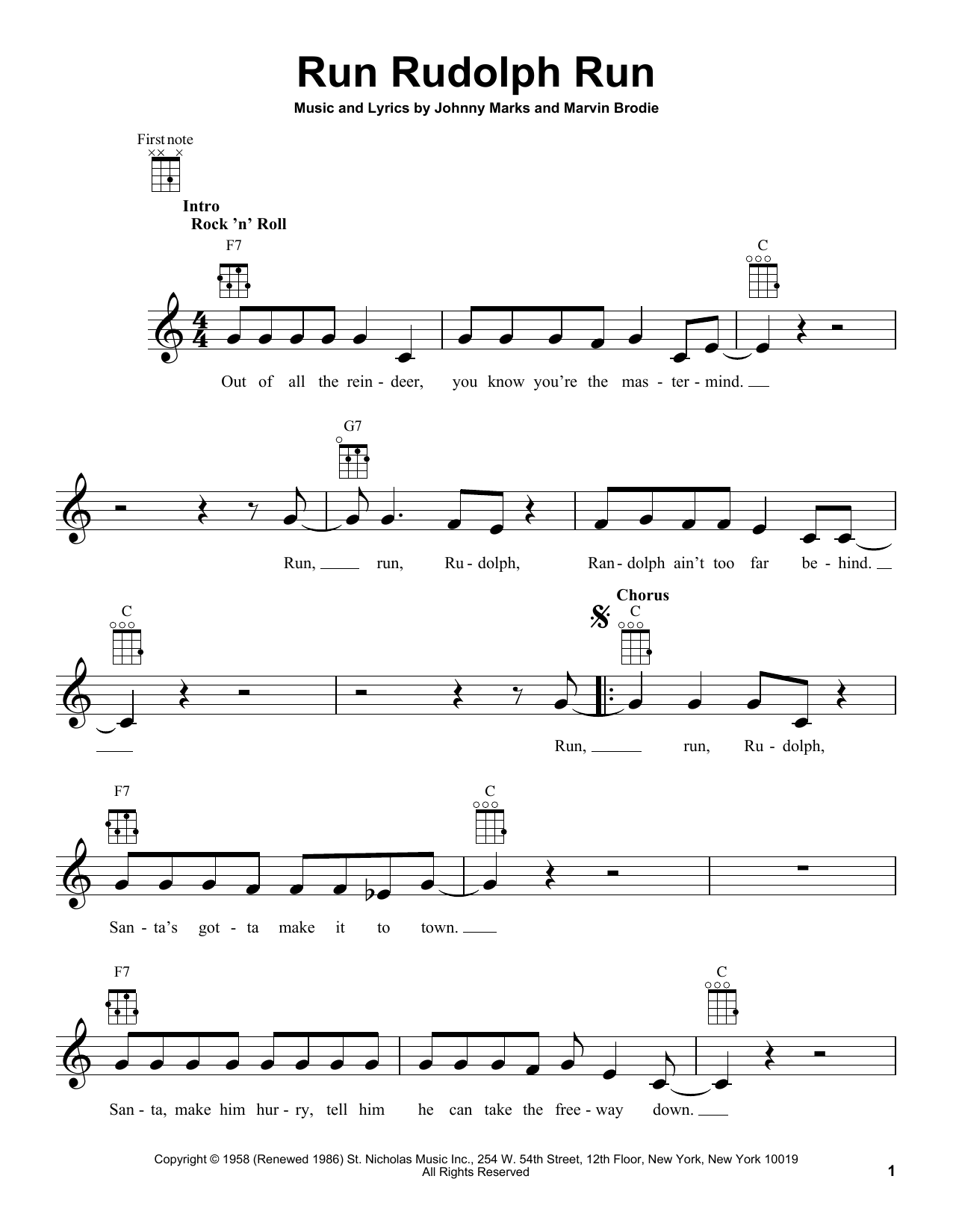 Download Johnny Marks Run Rudolph Run Sheet Music and learn how to play Ukulele PDF digital score in minutes