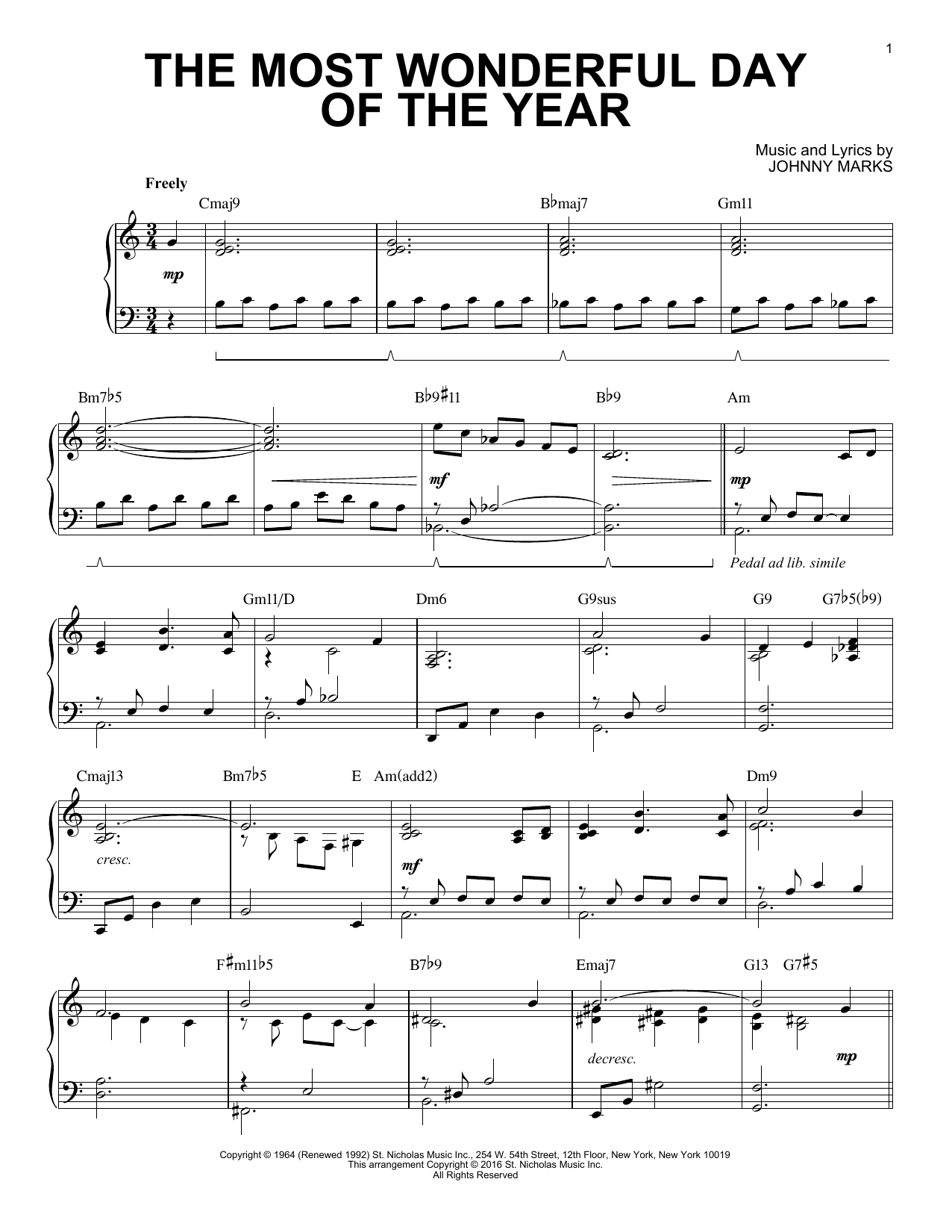 Download Johnny Marks The Most Wonderful Day Of The Year Sheet Music and learn how to play Piano PDF digital score in minutes