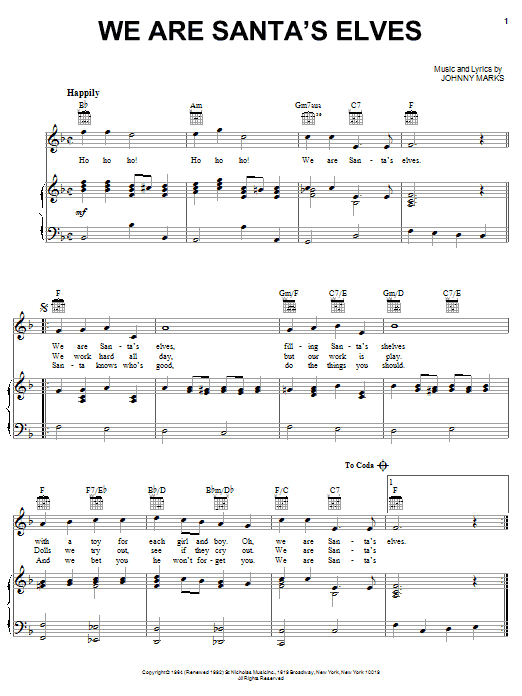 Download Johnny Marks We Are Santa's Elves Sheet Music and learn how to play Piano, Vocal & Guitar (Right-Hand Melody) PDF digital score in minutes
